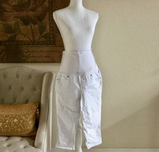 Blue Spice Maternity White Capri Jeans Pants  Size M Full Belly Inseam 18 inches - £8.36 GBP