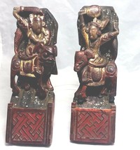 Antique Mythological  Warriors Riders set of 4 hand carved wood 8&quot; - £614.01 GBP
