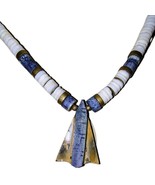 Vintage Native American Triangle Inlay Blue Denim/White Puka Beads - $1,485.91 MXN
