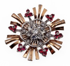 Vintage Pennino Sterling Silver Dual Tone Ruby-like &amp; Clear Crystal Brooch - $33,672.38 MXN