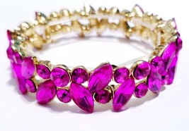 Rhinestone Bracelet Stretch, Hot Pink Crystal Bracelet, Pageant Prom Jewelry, Br - £32.88 GBP