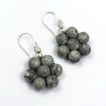 Grey Jasper/ Map Stone Gemstone 8 mm Round Beads 1.80&quot; beads Earring BE-41 - £6.72 GBP