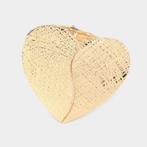 Gold Heart Metal Hinged Bracelet Fashion Jewelry Textured Statement Chunky Style - £22.94 GBP