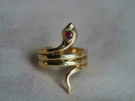 Red Ruby &amp; Diamond Women&#39;s Cocktail Vintage Snake-coil Ring 14k Yellow Gold Over - £84.93 GBP