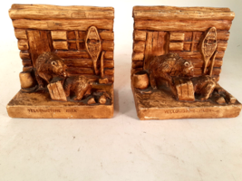 Vintage Yellowstone Park Chalkware Bookend Souvenirs, Bears on the Porch - $29.58