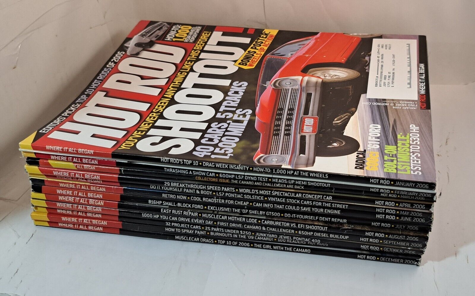 LOT 12 HOT ROD MAGAZINES complete year of 2006 - $19.99