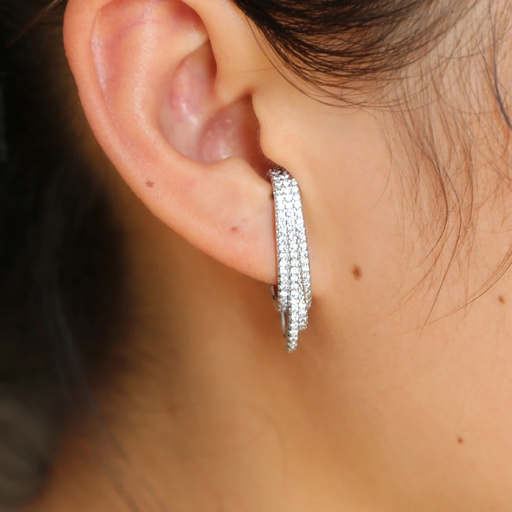 SILVER color miccro pave cz earring  new design long top botton ear studs Copper - £17.66 GBP