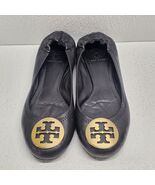 Tory Burch Reva Ballet Flats Size 7 Black Leather Gold Metallic Logo - $69.58 CAD