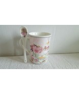 Porcelain Ceramic Coffee Mug With Matching Spoon Victorian Tea Party The... - $285.40 MXN