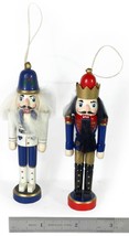 Pair of 2 Small 5&quot; Nutcracker Wooden Christmas Ornaments (Circa 2000s) - £9.73 GBP