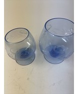 Vintage Pair Blue Circle Etched Floral Glass Brandy/Cognac Sniffers Antique - €52,01 EUR