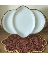 Vintage Fire King Oven Ware 11&quot; Milk Glass Gold Trim Divided Dish USA &amp; ... - $13.47