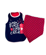 Friends Forever &amp; Fab Dog Size M Red White Blue 4th Of July Shirt &amp; Band... - £7.93 GBP