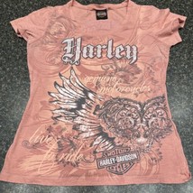 Harley Davidson T Shirt Top Angel  Wings All over Print  Y2K Medium - £19.46 GBP