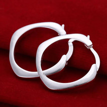 Solid Square Loop Earrings Sterling Silver - £9.84 GBP