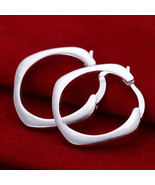 Solid Square Loop Earrings Sterling Silver - £9.62 GBP