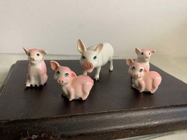 Vintage Shiken Bone China Japan Miniature Pink Pig Figurines set of 5 - $30.41