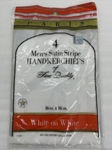 Vintage Paris Package Of 4 Mens Handkerchiefs White On White Satin Stripe 16x16” - £10.05 GBP