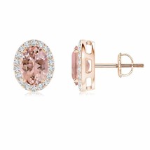 Authenticity Guarantee 
Morganite Oval Earrings with Diamond Halo in 14K Gold... - £987.67 GBP
