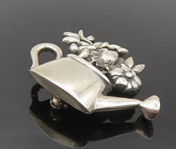 925 Sterling Silver - Vintage Shiny Watering Can With Flowers Brooch Pin- BP3519 - £42.44 GBP