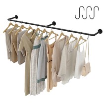 Crehomfy Industrial Pipe Clothes Rack with 3 Hooks, 72&#39;L Wall Mounted Ga... - $49.99