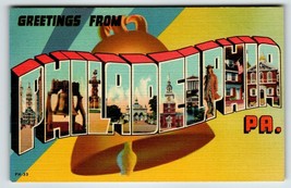Greeting From Philadelphia PA Large Letter Postcard Pennsylvania Linen Liberty - £9.17 GBP