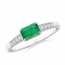 ANGARA East West Emerald-Cut Emerald Solitaire Ring with Diamond Accents - £453.91 GBP