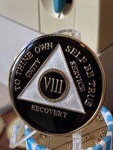 8 Year AA Medallion Glossy Black Tri-plate Sobriety Chip - £16.01 GBP