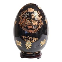 Vtg Large Black Porcelain Egg w/ Birds of Paradise &amp; Floral Design in Go... - $39.60
