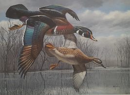 Wood Ducks by David Maass 1984 Texas Duck Stamp Print Artist Signed with matchin - £94.58 GBP