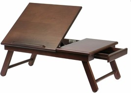Antique Wooden Bed Tray Folding Lap Desk Workstation w Drawer and Flip Top NEW - £43.33 GBP