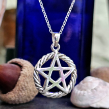 Pentacle Celtic Pendant Necklace 925 Sterling Silver 18&quot; Chain Wicca Pagan Boxed - £29.93 GBP