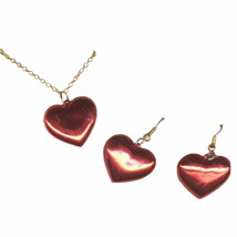 Funky Retro Puff Heart Earrings Necklace Set Valentine Novelty Jewelry-SHINY Red - £6.89 GBP