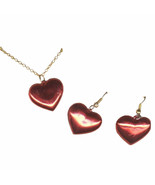 Funky Retro PUFF HEART EARRINGS NECKLACE SET Valentine Novelty Jewelry-S... - £7.02 GBP