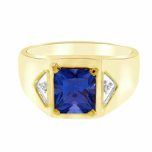 14k Gold Plated Simulated Sapphire &amp; Diamond Solitaire Engagement Mens R... - $60.01