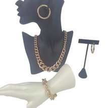 Milor Bronze Italy Chunky Rose Gold Tone Link Necklace Bracelet &amp; Clip H... - £54.83 GBP