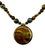 Vintage Tigers Eye Beaded Pendant Necklace - £28.48 GBP