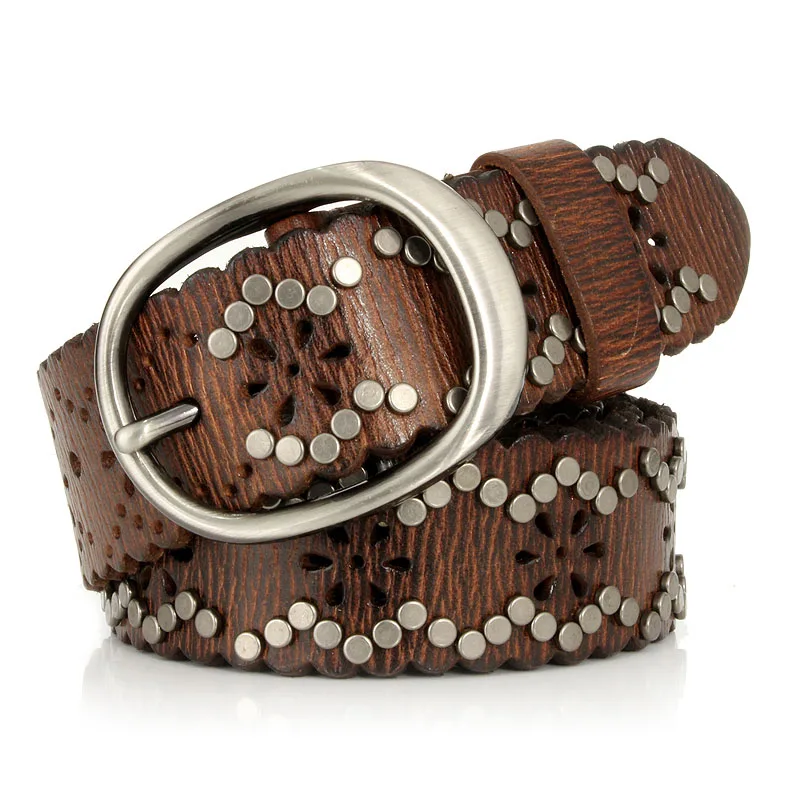 3.8CM Women Rivet Belts Punk Rock Female belt For Lady Cowskin Genuine L-100CM - £48.77 GBP