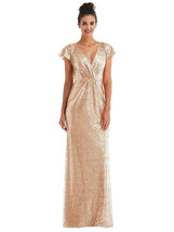 Cap Sleeve Wrap Bodice Sequin Maxi Dress...TH056...Copper Rose...Size 16 Long - £59.99 GBP