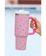 Bright Pink Flower Checkered Pattern Cup with Straw 40oz - $38.19 CAD