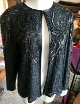 Black Sequined Silk Handmade Adriana Papell Evening Jacket Size Large  - £63.47 GBP