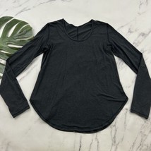 Lululemon Womens Long Sleeve Top Size 8 Dark Gray Scoop Neck Thumb Holes - £22.09 GBP