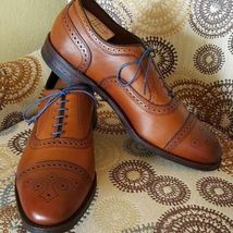 Handmade Men Oxford Brogue Shoes, Men Tan Brown Formal Shoes, Men Leather Shoes - £101.78 GBP+