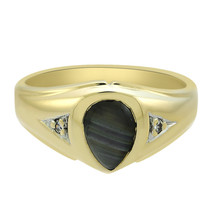 1.00 Carat Black Tiger&#39;s Eye &amp; 0.02 Carat Diamond Vintage Ring 14K Yello... - $375.21