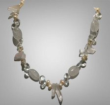 Grade Aaa Pink Pearl Rose Quartz, Crystal Sterling Silver Necklace 20” - £107.30 GBP