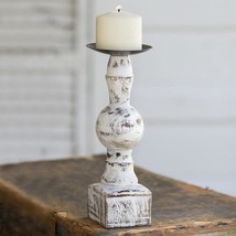 Distressed Wood Pillar Candleholder with Square Base - £48.60 GBP