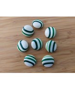 Set of 8 Vintage Round Wooden White w/ Green Stripe 7/8&quot; Metal Shank But... - $12.50