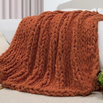 Carriediosa Chunky Knit Throw Blanket 50&quot; X 60&quot;, 100% Hand Made Large, Rust - $77.93