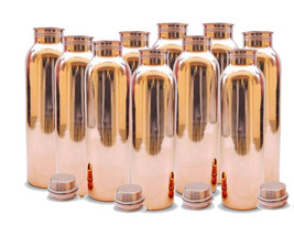 Handmade Pure Copper Bottle 950 ML Ayurveda Yoga Health Benefit Purpose Set10Pcs - £94.19 GBP