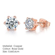 Classic CZ Crystal Rose Gold Color Stud Earrings For Women Engagement Wedding Je - £7.73 GBP